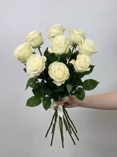 Букет живых цветов из 9 белых роз, Эквадор, 60 см