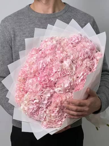 Букет живых цветов из 35 розовых гортензий