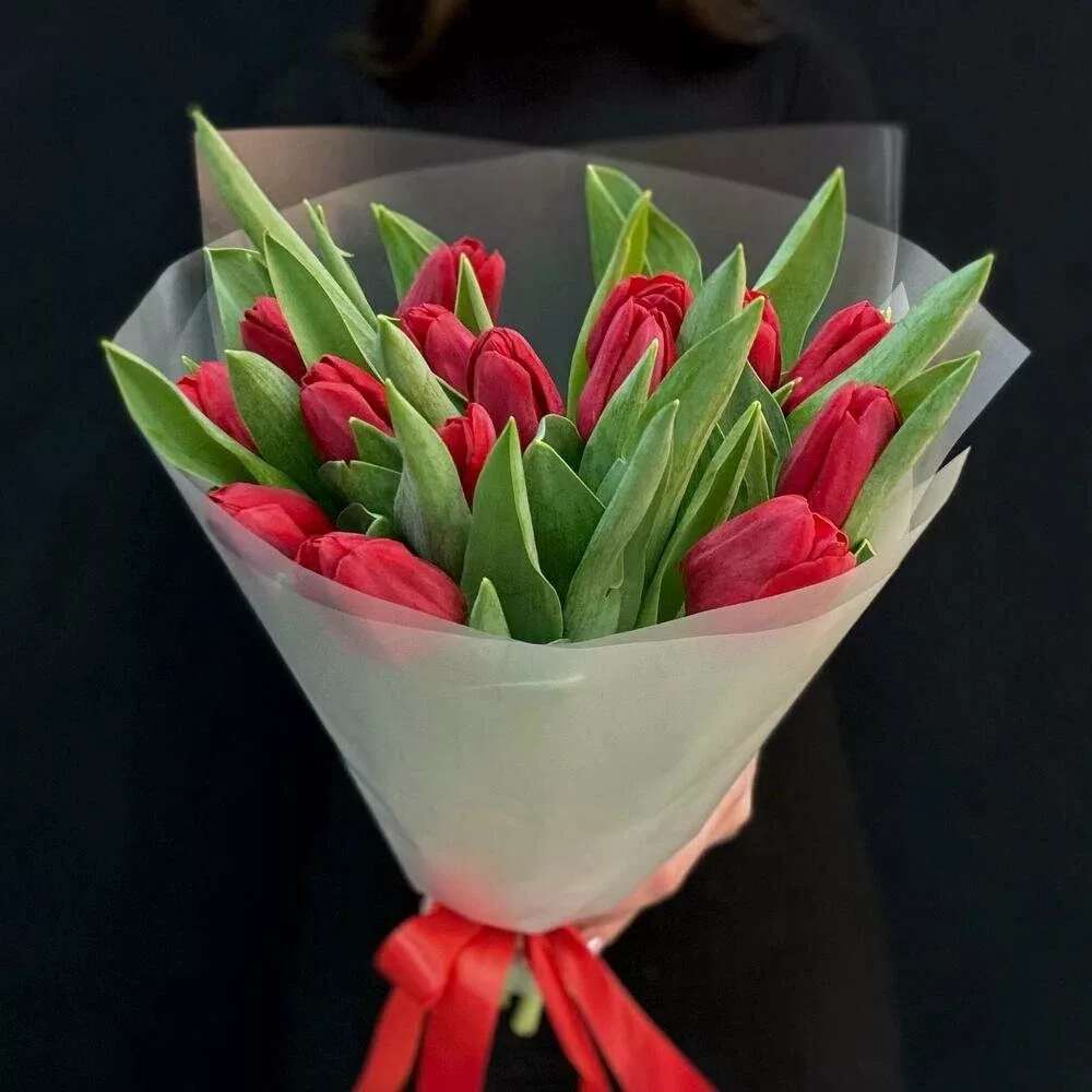 Bouquet of 15 red tulips