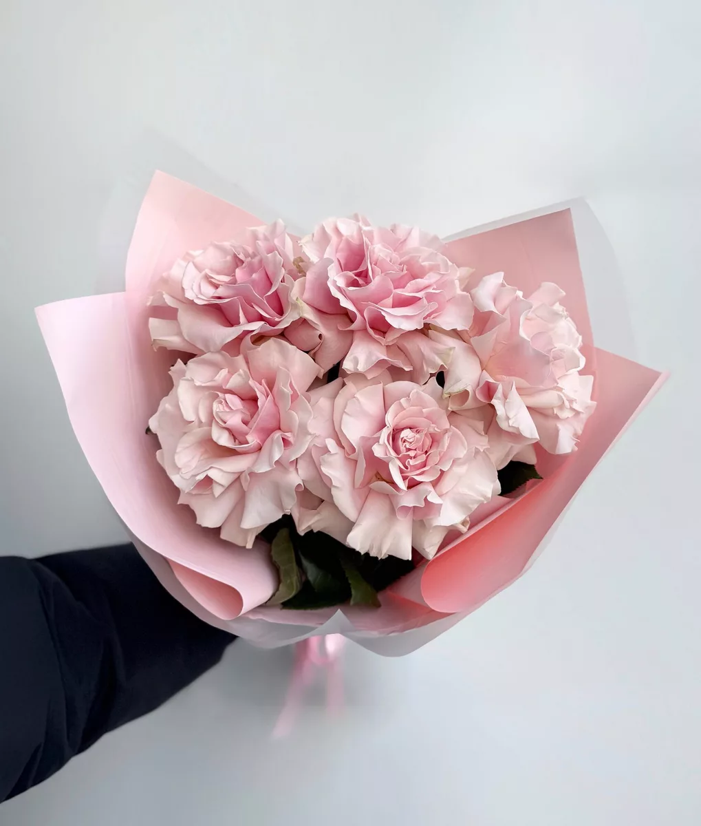 Bouquet of 5 pink French roses, 50 cm