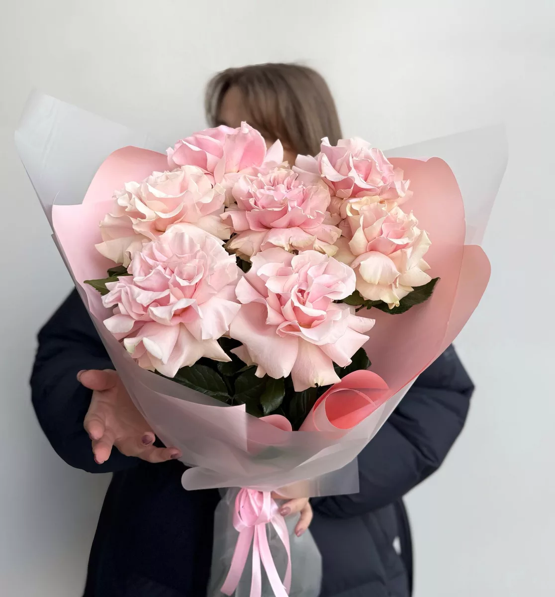Bouquet of 7 pink French roses, 50 cm