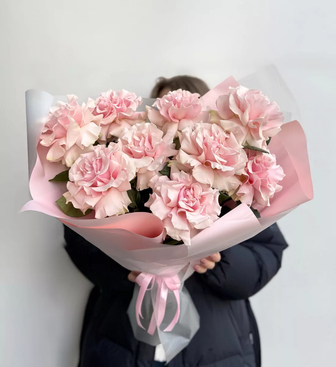 Bouquet of 9 pink French roses, 50 cm