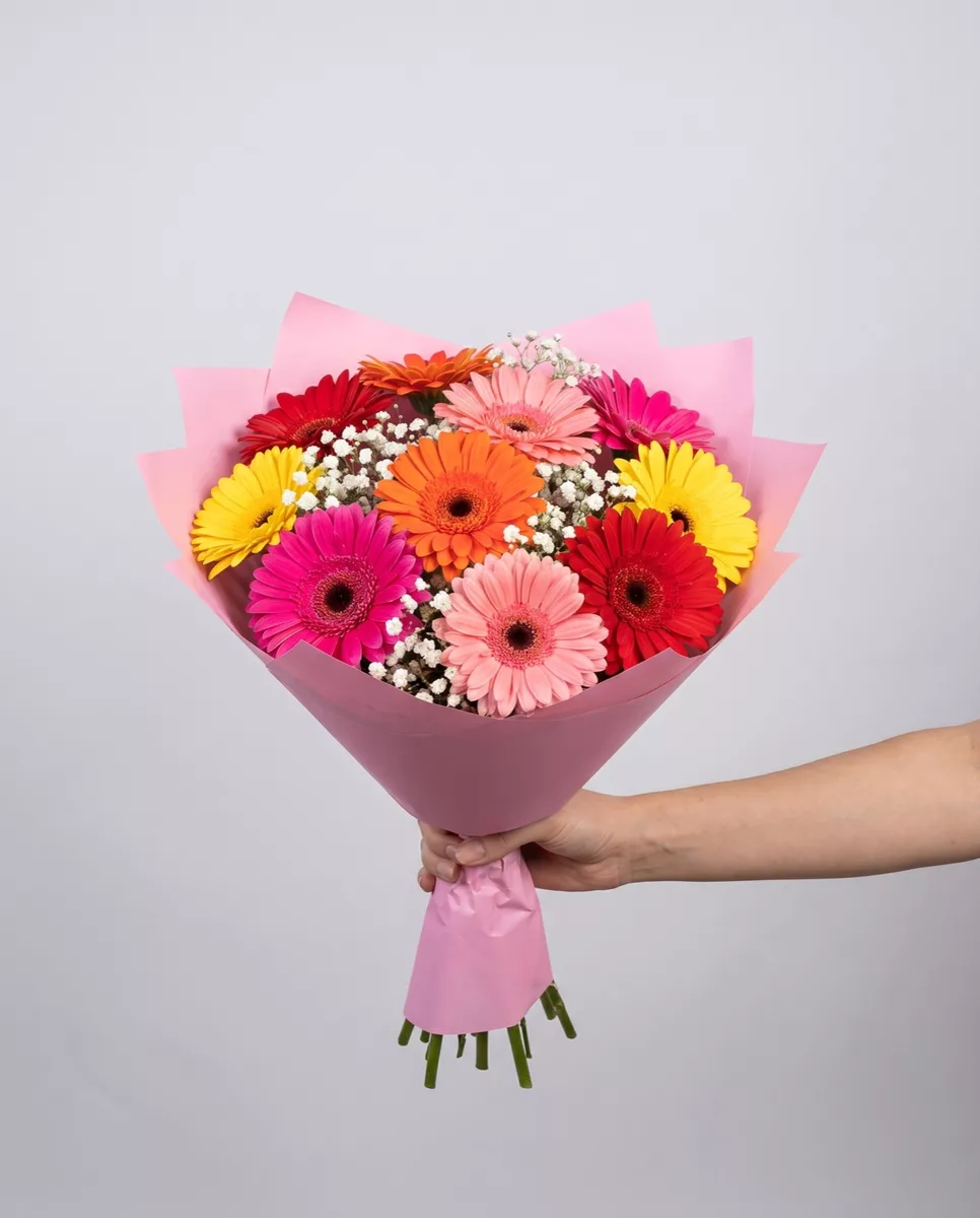 Bouquet of 13 pink gerberas