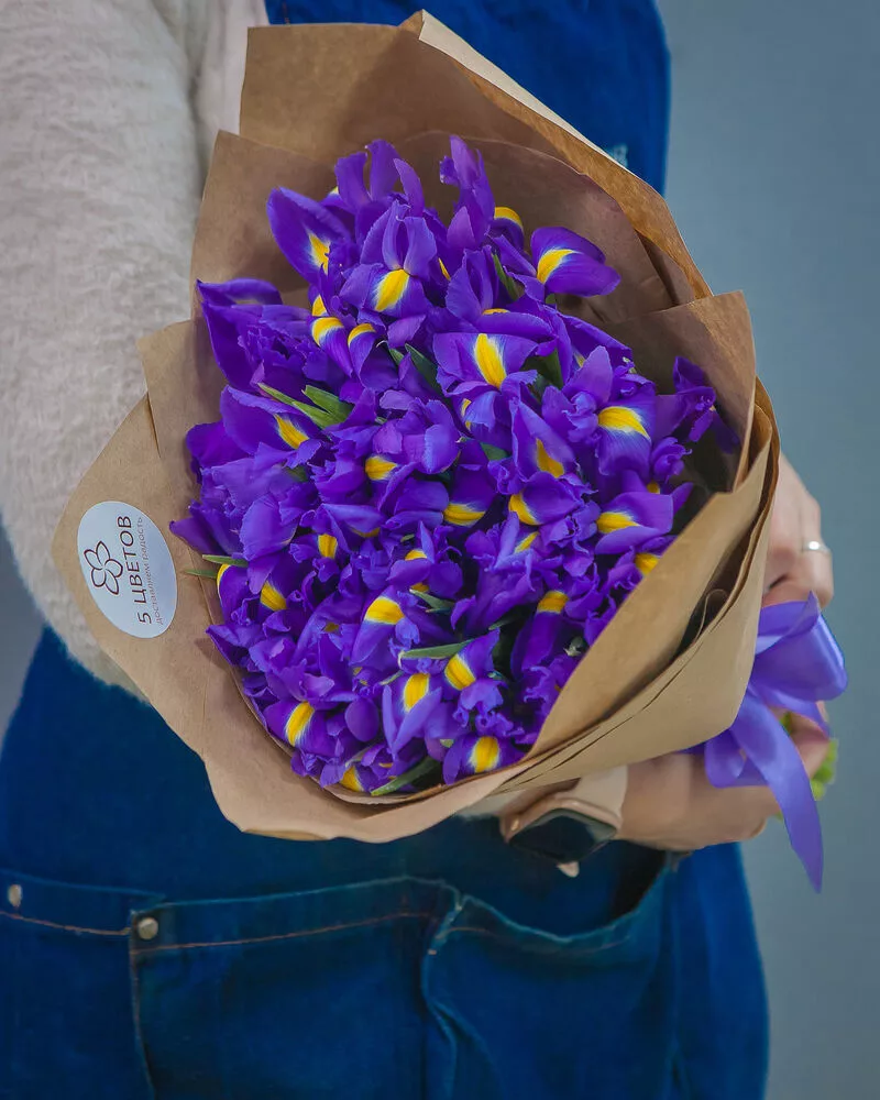 Bouquet of 25 blue irises