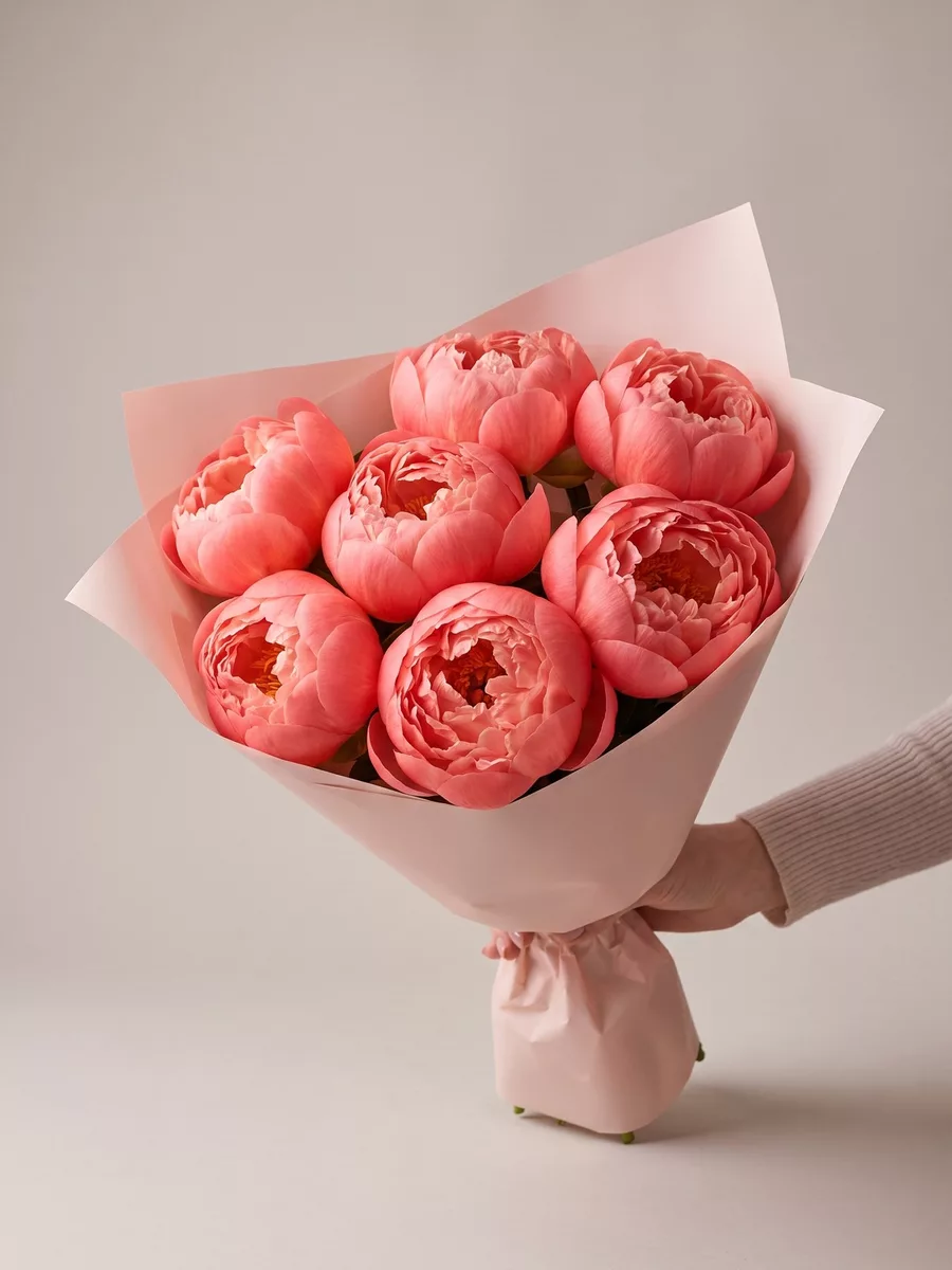 Bouquet of 9 coral peonies