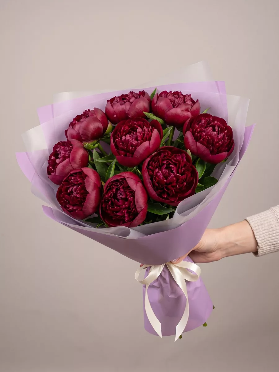 Bouquet of 9 burgundy peonies
