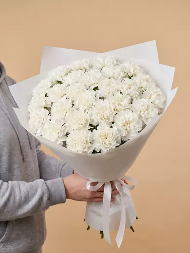 Букет живых цветов из 25 белых диантусов