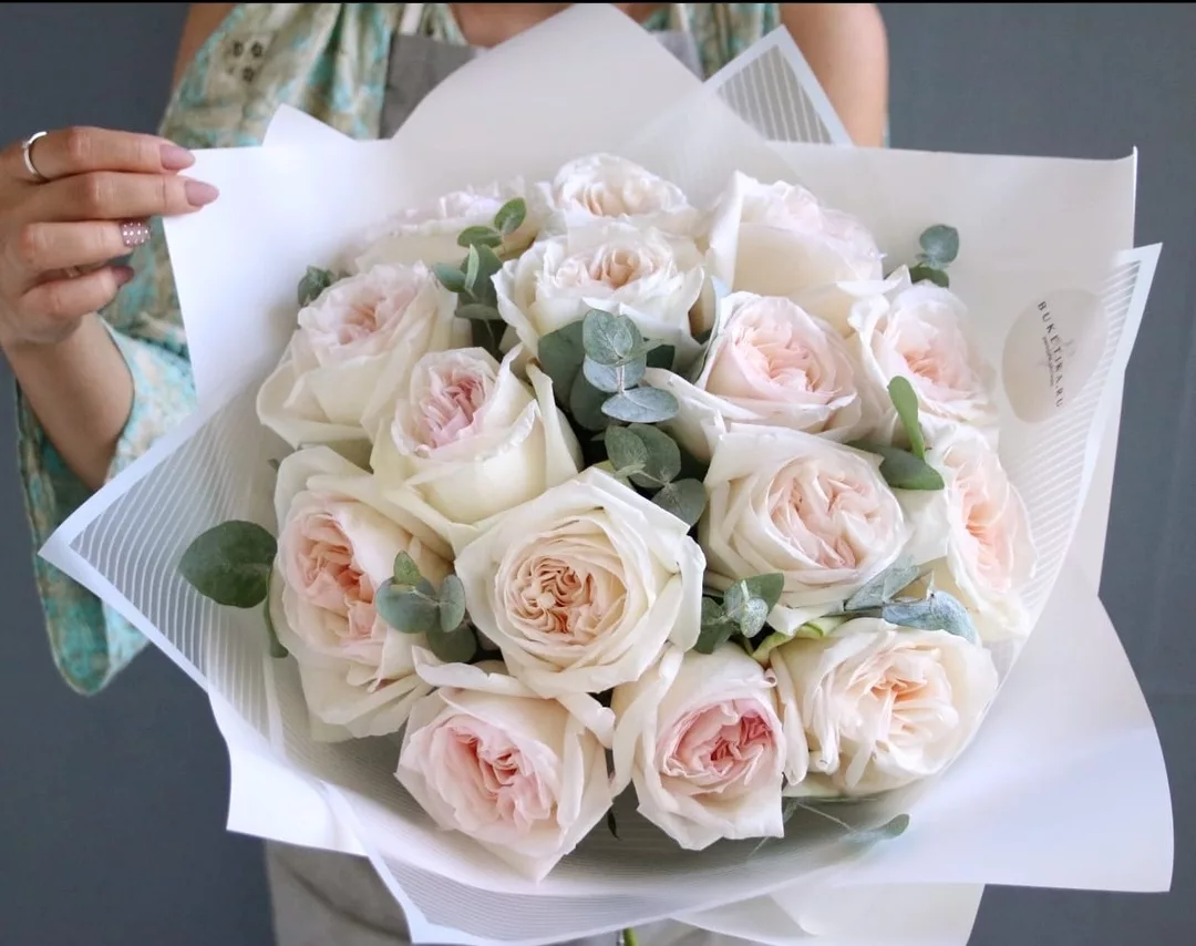 Bouquet of 11 pink peony-style roses, 50 cm