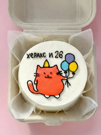 Бенто-торт "Котик" 400г. - красный бархат с клубникой