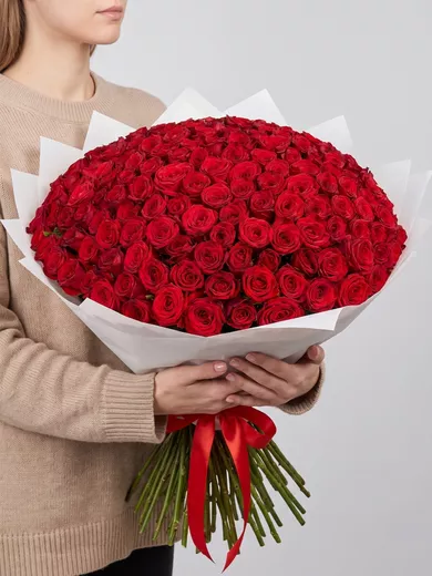 Букет живых цветов из 201 красной розы, Эквадор, 50 см — доставка в Самалуте