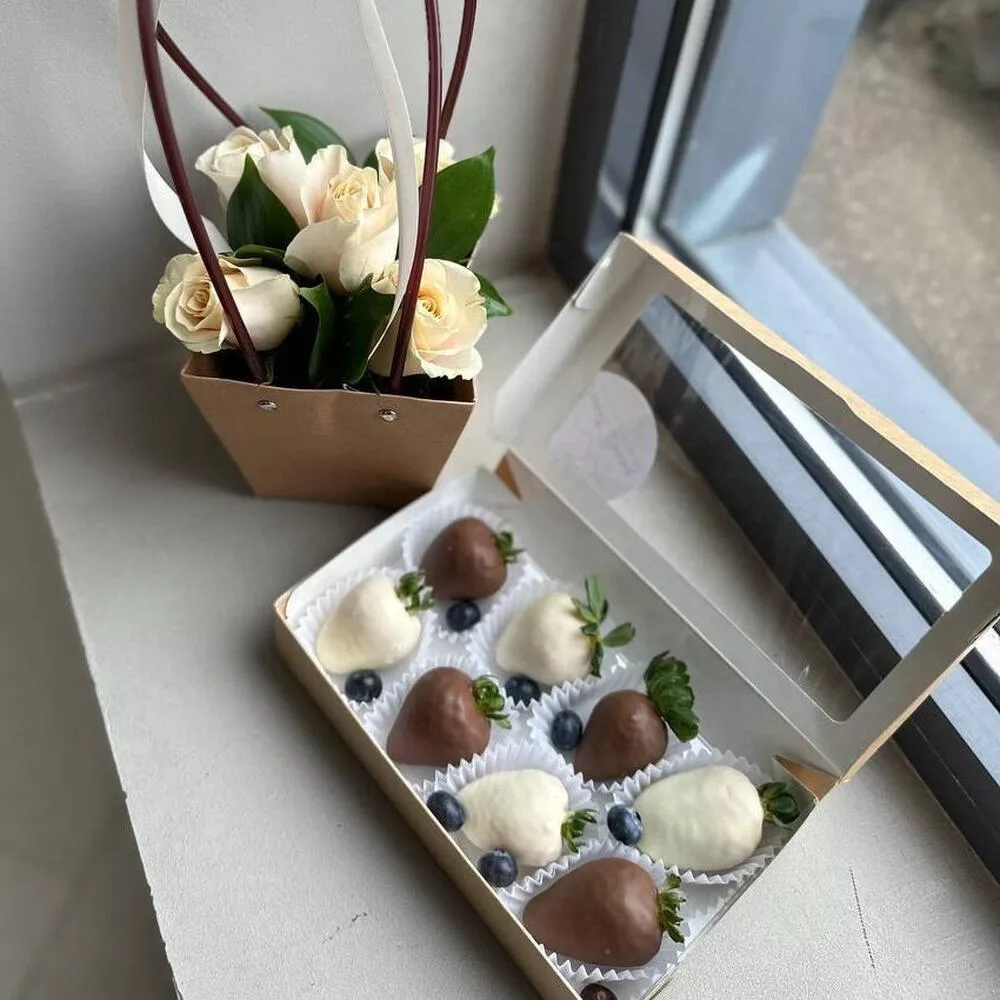 Roses in basket with in