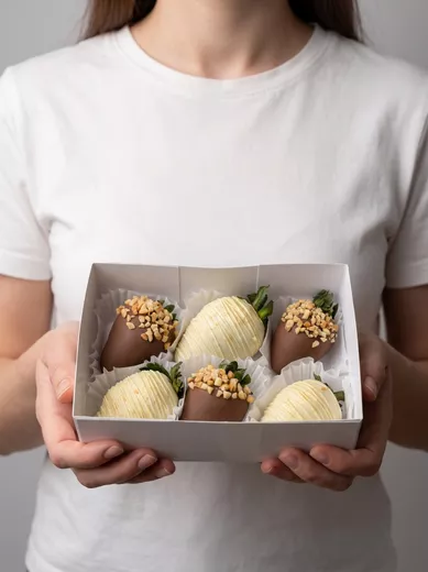 Клубника в белом и молочном шоколаде, 6 шт
