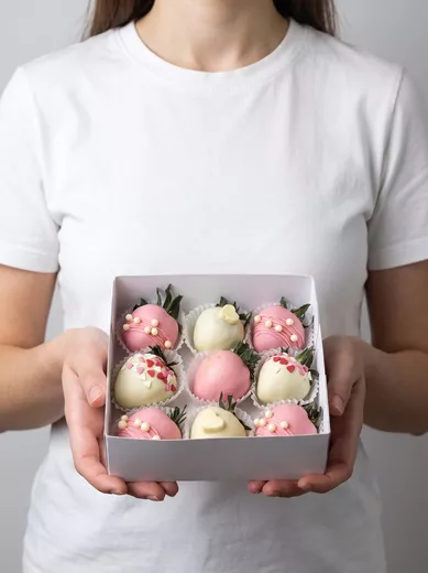 Клубника в белом и розовом шоколаде 9 шт
