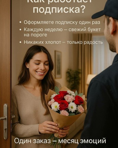 Подписка на сборные и моно букеты цветов Сюрприз, 15 букетов в месяц Подписка на сборные и моно букеты цветов Сюрприз, 15 букетов в месяц