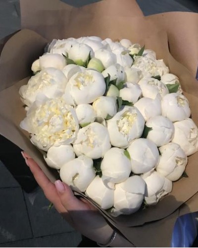 Букет из 51 белого пиона